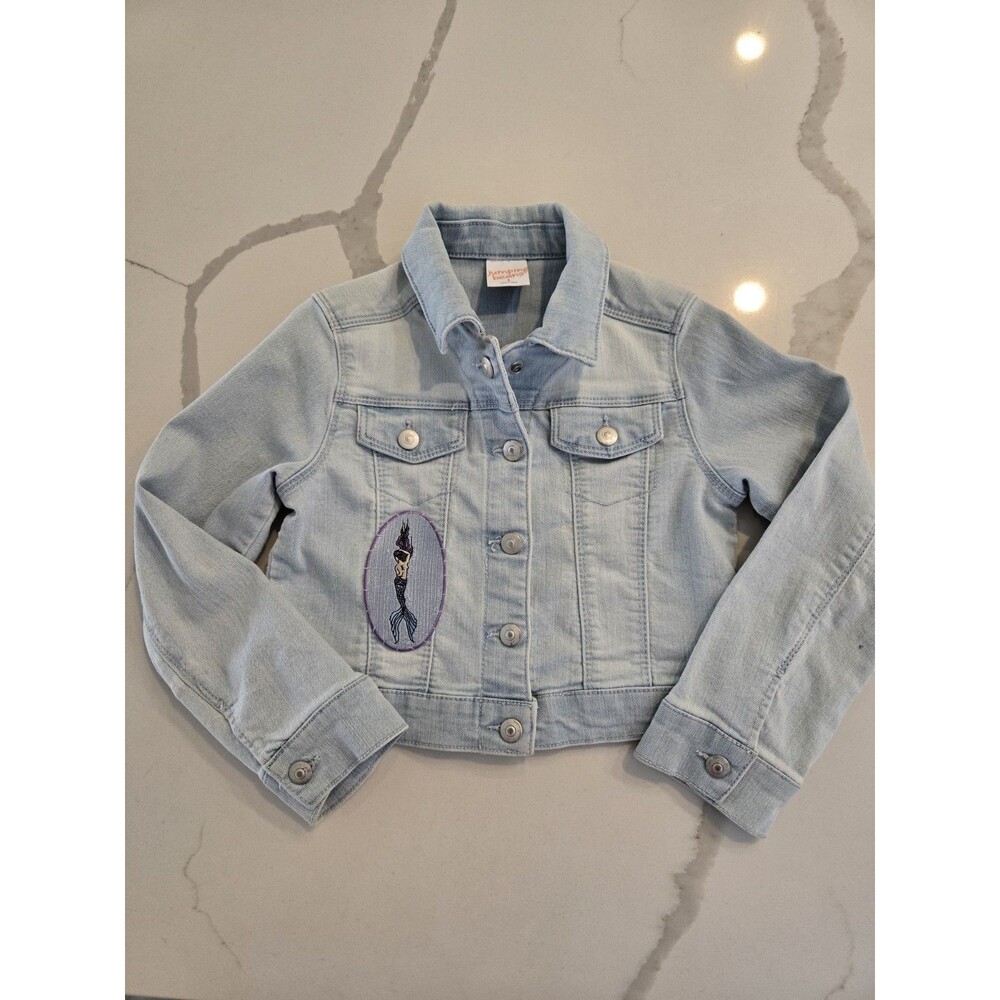Jumping Beans Size 5 Denim Trucker Jacket Kids Girls Light Wash Mermaid Patch